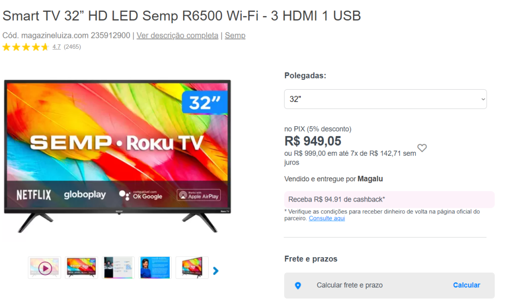 Ganhe 10% de cashback na Magalu