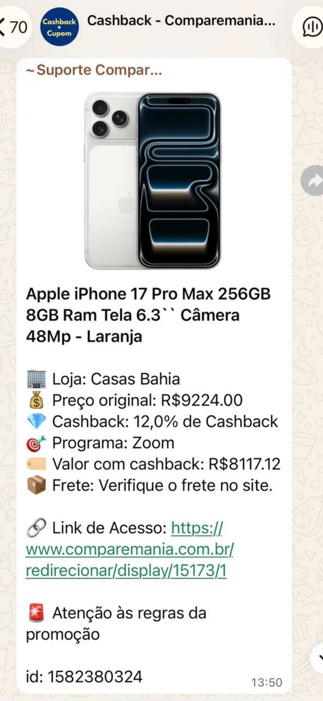 Oferta de cashback no iPhone