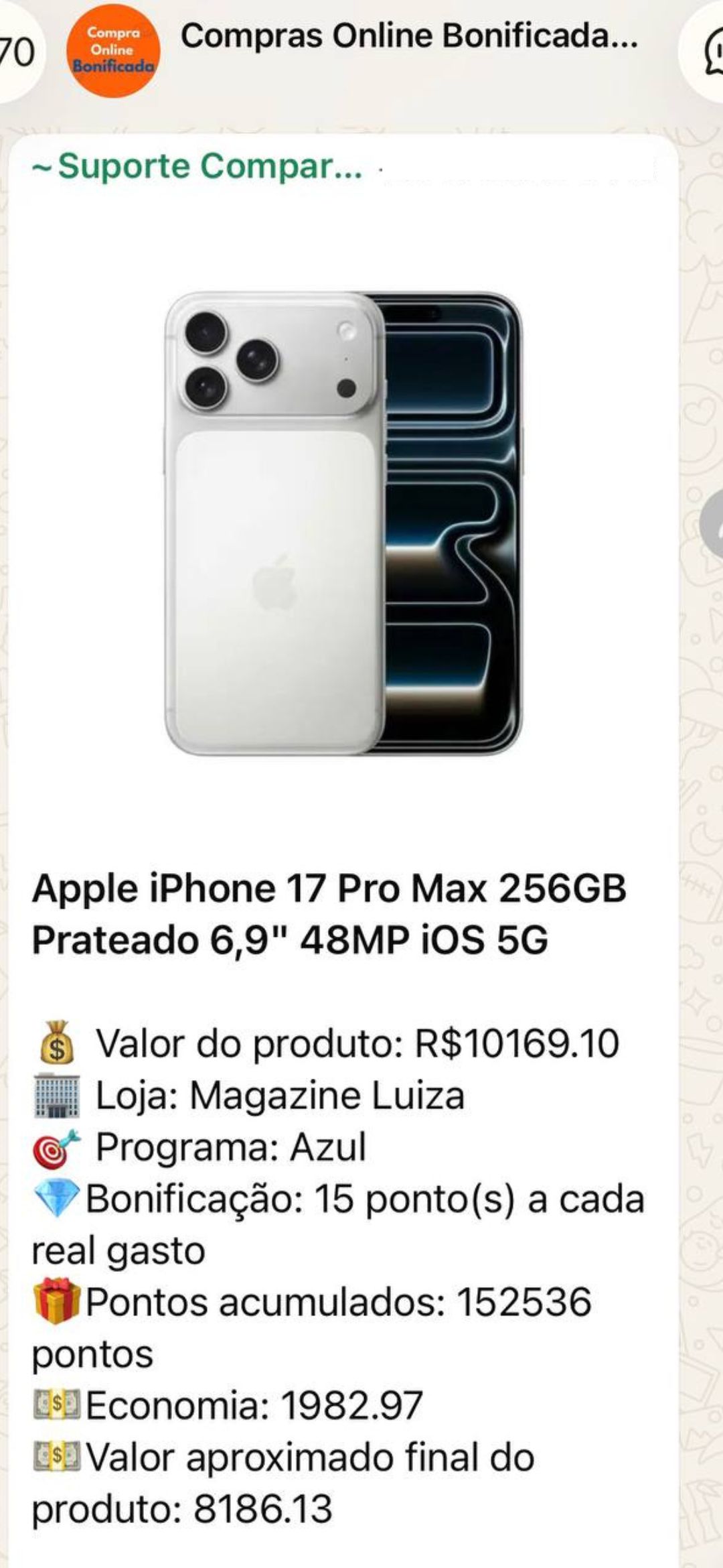 Oferta de pontos no iPhone