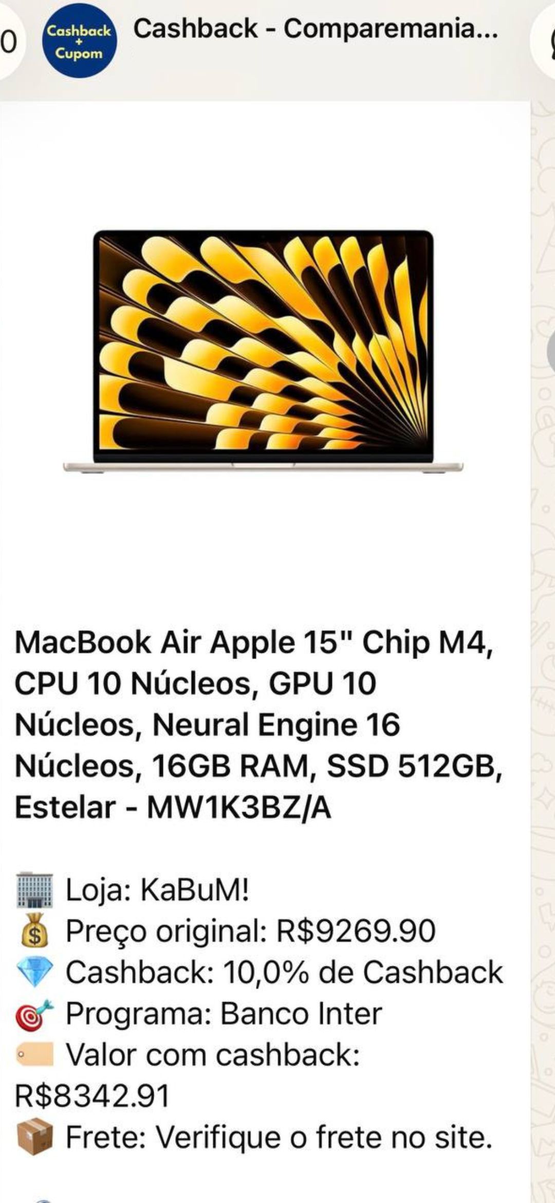 Oferta de cashback Kabum