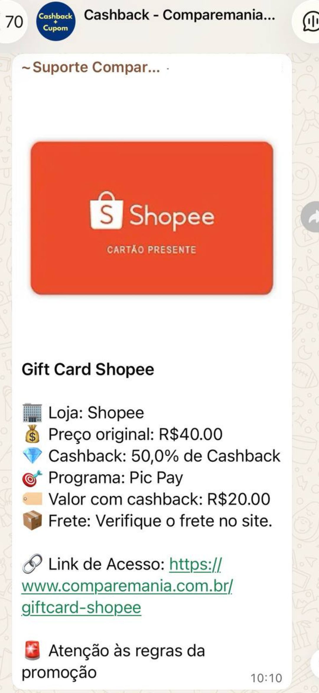 Oferta de cashback Shopee